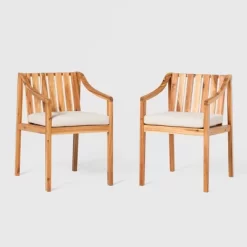 Saracina Home 2pk Mid-Century Modern Slatted Outdoor Acacia Arm Chairs With Cushions -Quality Garden Outdoor Store GUEST 0016f698 7c55 460b bf1f 8be1b164e811