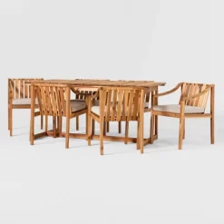 7pc Modern Slatted Wood Outdoor Dining Set - Saracina Home -Quality Garden Outdoor Store GUEST 004dfb25 1c23 4390 ab30 32ab6c6abcb4