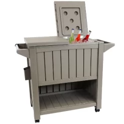 Sunnydaze Decor Sunnydaze Rolling Patio Serving Cart With Prep Table, Cooler And Storage