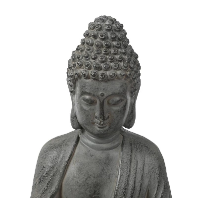 LuxenHome 16.1" Gray MgO Enlightened Buddha Garden Statue 4 LuxenHome 16.1" Gray MgO Enlightened Buddha Garden Statue - Image 4