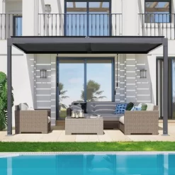 Aoodor Outdoor Louvered Pergola Adjustable Louvered Sloping Roof Wall-Mounted Pergola