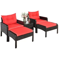 Costway 5 PCS Patio Rattan Furniture Set Sofa Ottoman Table W/Cushion Garden Red -Quality Garden Outdoor Store GUEST 018d8b8a 2325 40e2 aac5 fd1b6d1e8b11