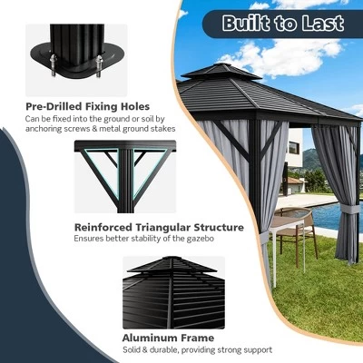 Costway 10' X 10' Patio Double-Top Hardtop Gazebo Galvanized Steel Roof Aluminum Frame 9 Costway 10' X 10' Patio Double-Top Hardtop Gazebo Galvanized Steel Roof Aluminum Frame - Image 9