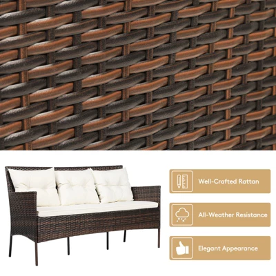 Tangkula 3 PCS Patio Furniture Set Outdoor All Weather Wicker Conversation Set W/Cushioned Ottoman & Side Table 8 Tangkula 3 PCS Patio Furniture Set Outdoor All Weather Wicker Conversation Set W/Cushioned Ottoman & Side Table - Image 8