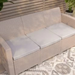 Merrick Lane Outdoor Furniture Resin Sofa Faux Rattan Wicker Pattern Patio 3-Seat Sofa With All-Weather Cushions -Quality Garden Outdoor Store GUEST 02296923 ab0b 424b 85ee 9f5d86f52506