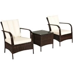 Costway 3 PCS Patio Rattan Furniture Set Coffee Table & 2 Rattan Chair W/White Cushions -Quality Garden Outdoor Store GUEST 0411d462 fd5d 4e47 9e0c 92a76d1f3d4b