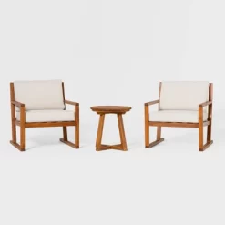 Saracina Home 3pc Modern Slat-Back Acacia Outdoor Conversation Set With Cushions -Quality Garden Outdoor Store GUEST 051bd24b e509 42d0 a30a 0bac2d263977