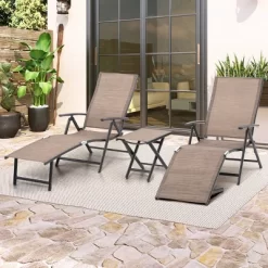 Outdoor Aluminum Folding Adjustable Chaise Lounge Chairs And Table Set - Crestlive Products