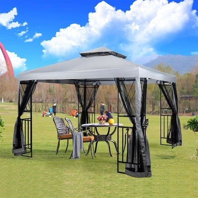 SUGIFT 10' X 10' Outdoor Patio Gazebo Canopy With Mesh Netting Sidewalls And Steel Frame - Light Gray 2 SUGIFT 10' X 10' Outdoor Patio Gazebo Canopy With Mesh Netting Sidewalls And Steel Frame - Light Gray - Image 2