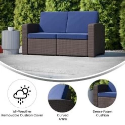 Flash Furniture Seneca Faux Rattan Loveseat With All-Weather Cushions -Quality Garden Outdoor Store GUEST 07e1e656 5ab2 436f 8f6d 84ebd6603cad