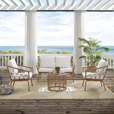 Juniper 4pc Outdoor Wicker Conversation Set - Cream/Natural -Crosley 2 Juniper 4pc Outdoor Wicker Conversation Set - Cream/Natural -Crosley - Image 2