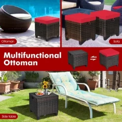 Costway 2PCS Patio Rattan Ottoman Cushioned Seat Foot Rest Coffee Table Red -Quality Garden Outdoor Store GUEST 09184e4a 38c8 4167 80a4 0f8964507c36