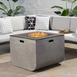 Adio Square 30" Light Weight Concrete Gas Fire Pit - Light Gray
