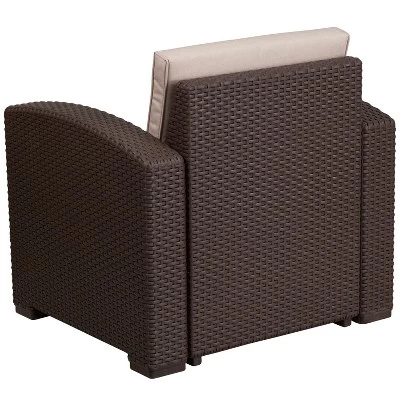 Flash Furniture Chocolate Brown Faux Rattan Chair With All-Weather Beige Cushion 6 Flash Furniture Chocolate Brown Faux Rattan Chair With All-Weather Beige Cushion - Image 6