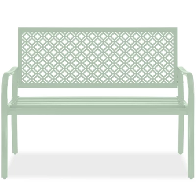 Best Choice Products Indoor Outdoor Steel Garden Bench W/ Geometric Backrest, Foot Levelers 7 Best Choice Products Indoor Outdoor Steel Garden Bench W/ Geometric Backrest, Foot Levelers - Image 7