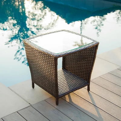 Weston Wicker With Glass Top Patio Side Table - Multi-Brown - Christopher Knight Home 3 Weston Wicker With Glass Top Patio Side Table - Multi-Brown - Christopher Knight Home - Image 3