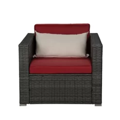 6pc Outdoor Rattan Wicker Conversation Set With Chairs, Coffee Table & Cushions - Gray/Red - GODEER -Quality Garden Outdoor Store GUEST 0aeca72c 756c 4869 9c8f c1298860a46d