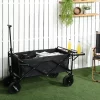 Outsunny Collapsible Wagon, Graden Carts With Wheels, Adjustable Handle, Folding Table And Cup Holders, Black