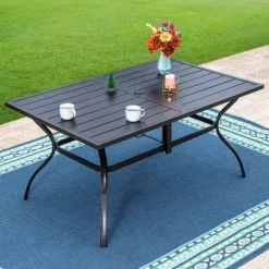Captiva Designs 7pc Steel Outdoor Patio Dining Set With Swivel Chairs & Cushions Black