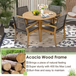 Costway Set Of 4 Patio Dining Chairs Outdoor Acacia Wood Rattan Armchairs Garden Balcony -Quality Garden Outdoor Store GUEST 0ca736f0 131b 4f13 b13d 8f9f1f4cd428