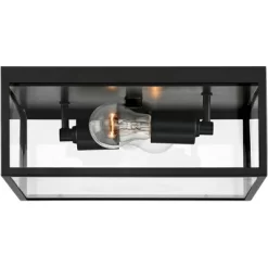 John Timberland Modern Outdoor Ceiling Light Fixture Matte Black 12" Clear Glass Panels Square Exterior House Porch Patio Outside -Quality Garden Outdoor Store GUEST 0d03ac0c d90c 4cc8 91ac 4f395c62c1b9