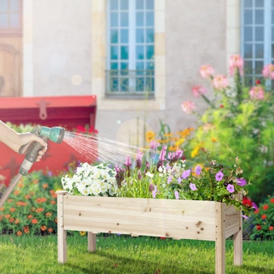 Tangkula Outdoor Wood Planter Raised Garden Bed Elevated Planter Box Kit With Four Holes For Backyard Patio 2 Tangkula Outdoor Wood Planter Raised Garden Bed Elevated Planter Box Kit With Four Holes For Backyard Patio - Image 2