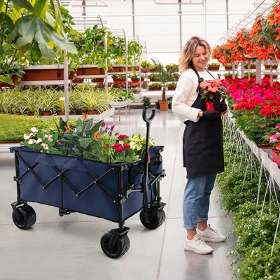 Costway Folding Collapsible Wagon Utility Garden Cart W/ Wide Wheels Adjustable Handle 2 Costway Folding Collapsible Wagon Utility Garden Cart W/ Wide Wheels Adjustable Handle - Image 2