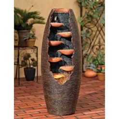 John Timberland Seven Cascade Rustic Outdoor Floor Water Fountain With LED Light 35" For Yard Garden Patio Home Deck Porch House Exterior Balcony -Quality Garden Outdoor Store GUEST 0d6502b3 ed1b 4aef a5b8 9e6a84c957d6