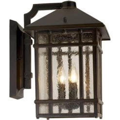 Kathy Ireland Sierra Craftsman Mission Outdoor Wall Light Fixture Rubbed Bronze 15" High Frosted Seeded Glass Panels For Post Exterior Barn Deck House -Quality Garden Outdoor Store GUEST 0d8a9b27 6fe2 4359 853a b0761032a911