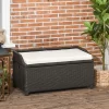 Outsunny Storage Bench Rattan Wicker Garden Deck Box Bin With Interior Waterproof Bag And Comfy Cushion, Cream White