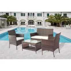 4pc Rattan Wicker Outdoor Lounge Chair With Cushions - Brown/Beige - GODEER 12 4pc Rattan Wicker Outdoor Lounge Chair With Cushions - Brown/Beige - GODEER -Quality Garden Outdoor Store GUEST 0ebbb15e 1ddc 437a 93a9 eca5f212d8e8