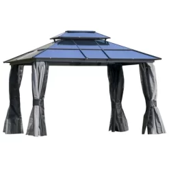 Outsunny Hardtop Gazebo Outdoor Polycarbonate Canopy Aluminum Frame Pergola With Double Vented Roof, Netting & Curtains For Garden 15 Outsunny Hardtop Gazebo Outdoor Polycarbonate Canopy Aluminum Frame Pergola With Double Vented Roof, Netting & Curtains For Garden -Quality Garden Outdoor Store GUEST 0ef4d7e5 5f40 4b2b 9c2d 49afd9d1d366