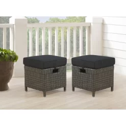 Asti Wicker Outdoor 15" Square Ottomans With Cushions - Gray - Alaterre Furniture