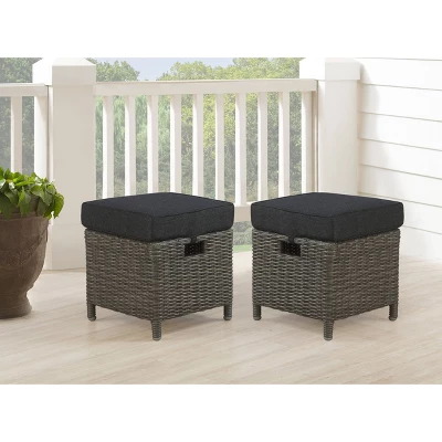 Asti Wicker Outdoor 15" Square Ottomans With Cushions - Gray - Alaterre Furniture 1 Asti Wicker Outdoor 15" Square Ottomans With Cushions - Gray - Alaterre Furniture