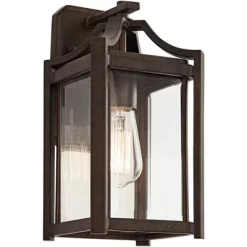 Franklin Iron Works Rockford Rustic Farmhouse Outdoor Wall Light Fixture Bronze 12 1/2" Clear Beveled Glass For Post Exterior Barn Deck House Porch -Quality Garden Outdoor Store GUEST 10de711a a928 4721 81e7 d15fb4d46071