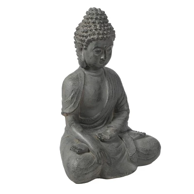 LuxenHome 16.1" Gray MgO Enlightened Buddha Garden Statue 2 LuxenHome 16.1" Gray MgO Enlightened Buddha Garden Statue - Image 2