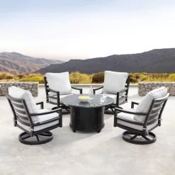 Oakland Living 5pc Swivel Rocking Aluminum Outdoor Dining Set Copper/Gray