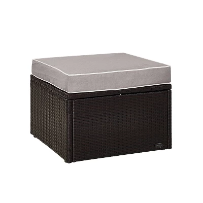 Palm Harbor Outdoor Wicker Ottoman - Gray - Crosley 3 Palm Harbor Outdoor Wicker Ottoman - Gray - Crosley - Image 3