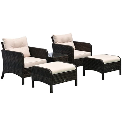 Outsunny 5 Piece Rattan Wicker Lounge Chair, Outdoor Patio Conversation Set With 2 Cushioned Chairs, 2 Ottomans & Tempered Glass Top Coffee Table 6 Outsunny 5 Piece Rattan Wicker Lounge Chair, Outdoor Patio Conversation Set With 2 Cushioned Chairs, 2 Ottomans & Tempered Glass Top Coffee Table - Image 6