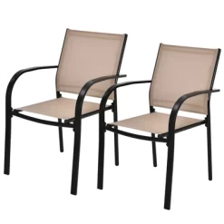 Tangkula 4PCS Outdoor Dining Chairs Stackable Chairs W/Armrests & Breathable Fabric For Balcony Garden & Patio -Quality Garden Outdoor Store GUEST 12fc6242 6147 4496 b20e 7c2f5ae924b7