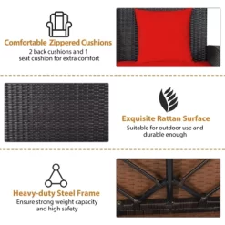 Tangkula Outdoor Wicker Porch Swing Bench 2-Person Patio Rattan Swing Chair W/ Soft Cushions White/Turquoise/Red/Black -Quality Garden Outdoor Store GUEST 132442a1 5190 4989 8eb5 2abd8f5fd97e