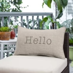 Indoor/Outdoor Hello Embroidered Lumbar Throw Pillow - Sorra Home -Quality Garden Outdoor Store GUEST 140a9858 27ed 48c7 bc9f 0afea4b954db