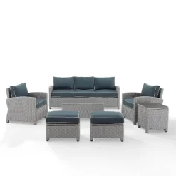 Bradenton 7pc Outdoor Wicker Sofa And Arm Chair Seating Set With Coffee Table, Side Table And 2 Ottomans - Navy/Gray - Crosley 15 Bradenton 7pc Outdoor Wicker Sofa And Arm Chair Seating Set With Coffee Table, Side Table And 2 Ottomans - Navy/Gray - Crosley -Quality Garden Outdoor Store GUEST 1538fd6b 4881 4b67 a0e9 e03998b1f827