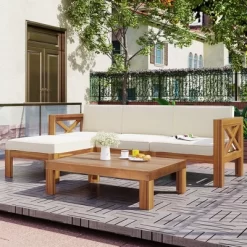 Outdoor Patio Wooden 5 Pieces Modular Sofa Set With Cushions - ModernLuxe -Quality Garden Outdoor Store GUEST 15e16fa4 db18 450a a052 89eb8567b6a8