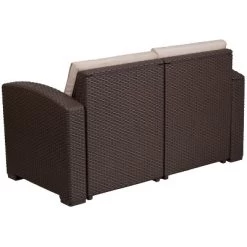 Merrick Lane Outdoor Furniture Resin Loveseat Chocolate Brown Faux Rattan Wicker Pattern 2-Seat Loveseat With All-Weather Beige Cushions -Quality Garden Outdoor Store GUEST 1795b28d f4b1 40f5 9136 52ecc72bac86