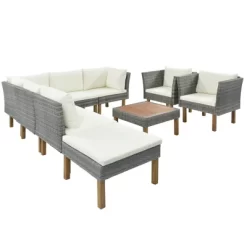 9pc Wicker & Acacia Wood Patio Conversation Set With Cushions - Beige - GODEER 12 9pc Wicker & Acacia Wood Patio Conversation Set With Cushions - Beige - GODEER -Quality Garden Outdoor Store GUEST 179b3523 b34b 442a 9f73 c808b10a70bd