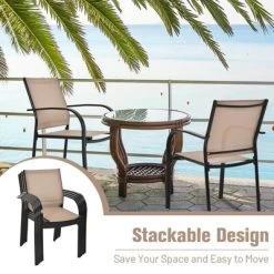Tangkula 4PCS Outdoor Dining Chairs Stackable Chairs W/Armrests & Breathable Fabric For Balcony Garden & Patio -Quality Garden Outdoor Store GUEST 17c67ca8 dfe5 41e5 b985 80ab1dc01786