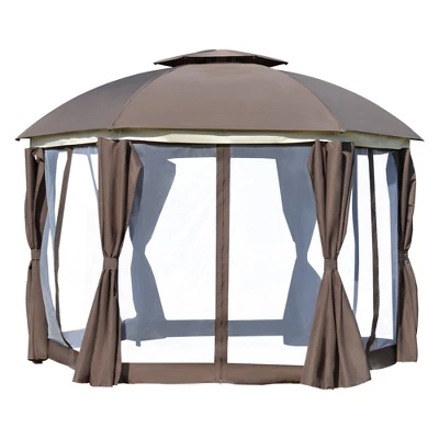 Outsunny 12' X 12' Round Outdoor Gazebo, Patio Dome Gazebo Canopy Shelter With Double Roof, Netting Sidewalls And Curtains, Zippered Doors, Strong Steel Frame 6 Outsunny 12' X 12' Round Outdoor Gazebo, Patio Dome Gazebo Canopy Shelter With Double Roof, Netting Sidewalls And Curtains, Zippered Doors, Strong Steel Frame - Image 6