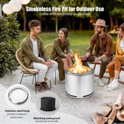 Costway 18.5'' Smokeless Fire Pit 304 Stainless Steel Stove Bonfire With Waterproof Cover -Quality Garden Outdoor Store GUEST 180ad741 7ee5 4bc4 a36d 6c135816f178