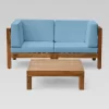 Brava 3pc Acacia Modular Loveseat And Table Set - Teak/Blue - Christopher Knight Home